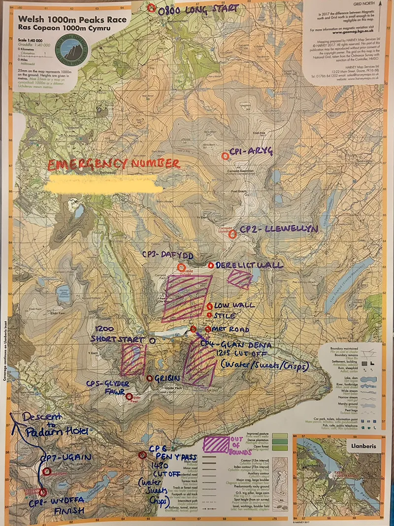 Personal race map - Welsh 1000m Peaks Race